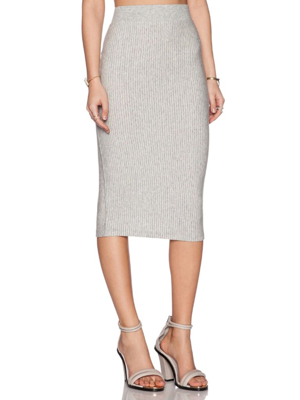 James Perse Classic Fleece Heather Grey Stripe Pencil Midi Skirt Small Coastal 1